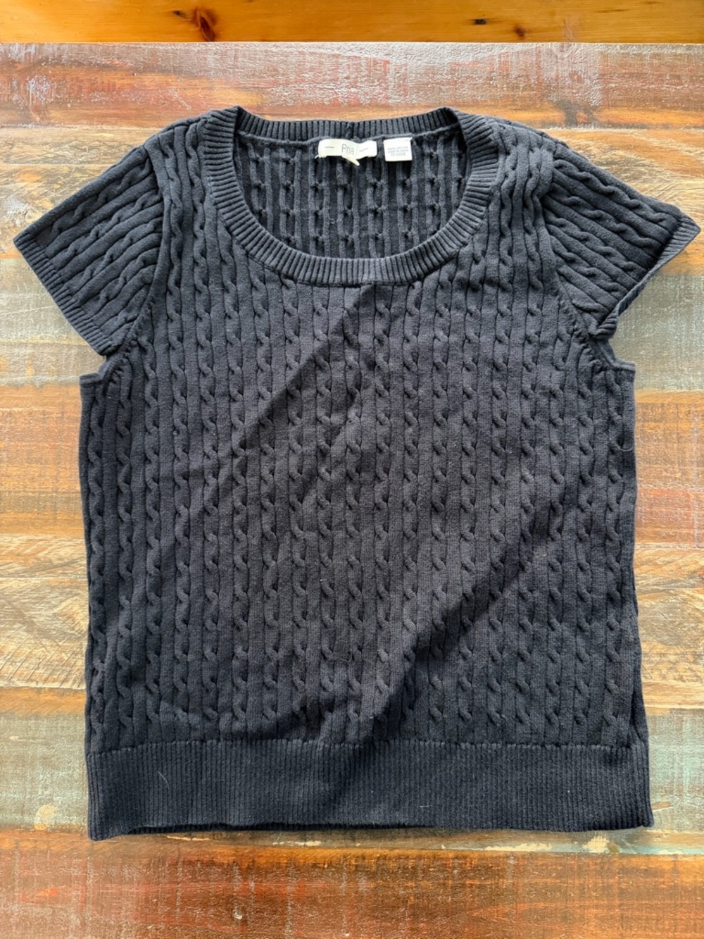 Pria Women’s XL Black Short Sleeve Round Neck Cable Knit Sweater | SKU 0124